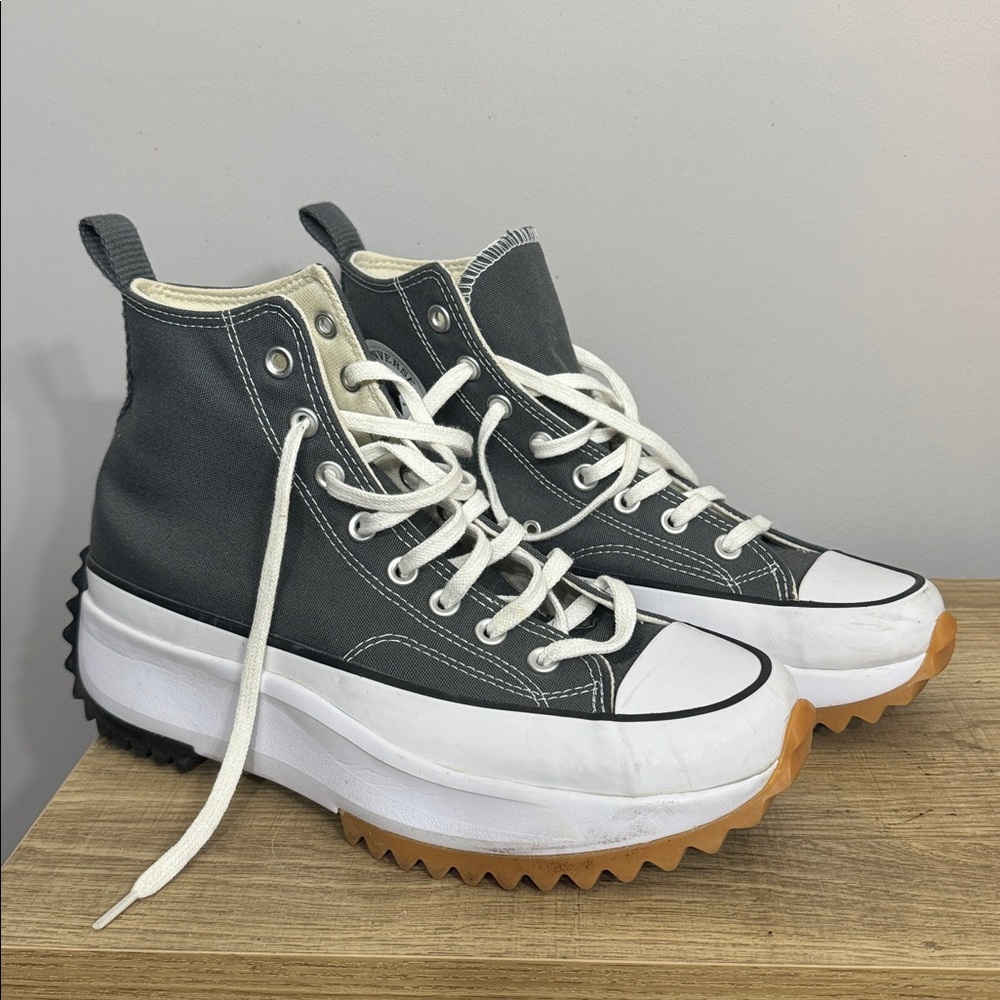 Canvas High-Top Platform Sneakers in Dark Gray and White